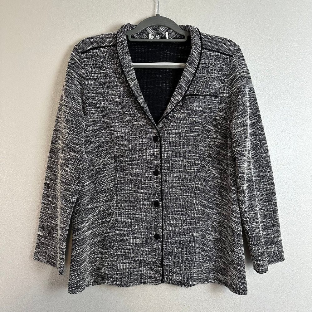 vintage 70s black & white blazer John's Girl sz L boucle textured jacket retro